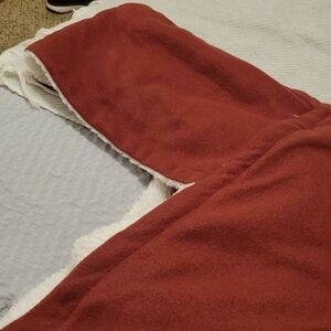 Hooded Sherpa Blanket Burgandy and Cream